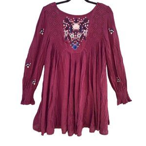 Free People Mohave Embroidered Mini Dress Boho Eyelet Low Back Sz S